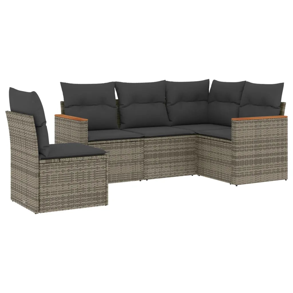 Set Divano da Giardino 5 pz | Set Salotto da Giardino con Cuscini Grigio in Polyrattan