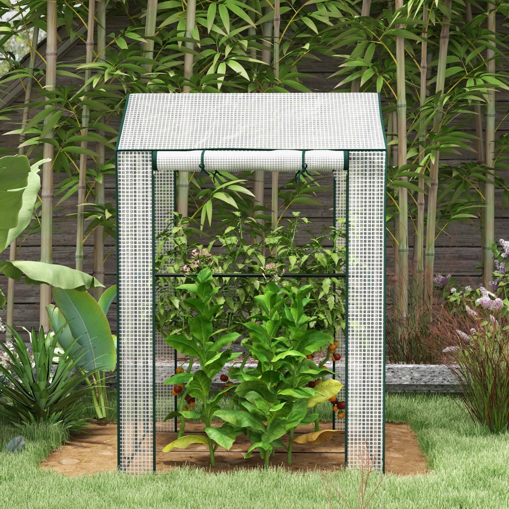 Serra da giardino a due spazi con doppia porta, struttura in acciaio e copertura PE rinforzata, 100 x 80 x 150 cm, bianco