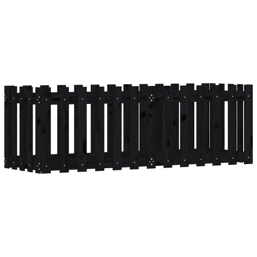 Fioriera Giardino a Recinzione Nera 150x50x50cm Massello Pino 832494