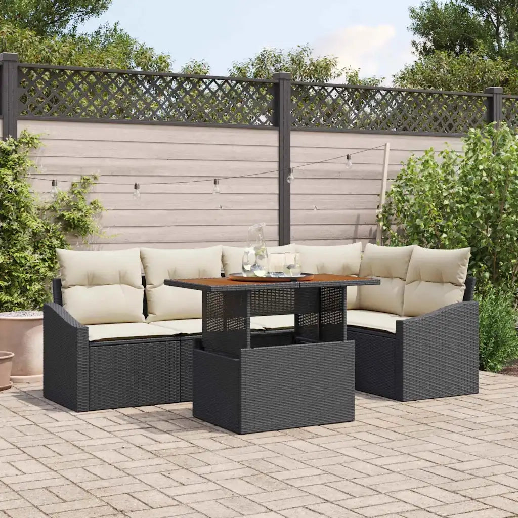 Set da Pranzo per Giardino con cuscino 6 pcs Nero e Crema 3349837