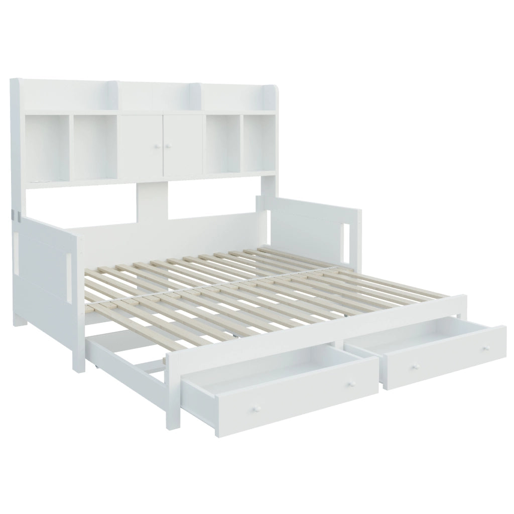 DIVANO LETTO ESRAIBILE 90x190 cm Legno Bianco con cassetti e vani