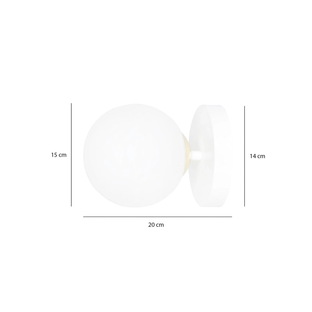 Applique A 1 Luce Vishnu In Acciaio Bianco E Sfera In Vetro Bianco E Oro