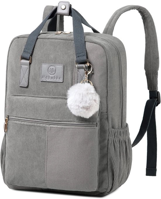 Borsa a Spalla Donna e Uomo, Zaino Cord Anti-Furto Borsa Casual Borsa della Scuola Borsa Città, per la Scuola Stile Lassista Giornaliero, Grigio
