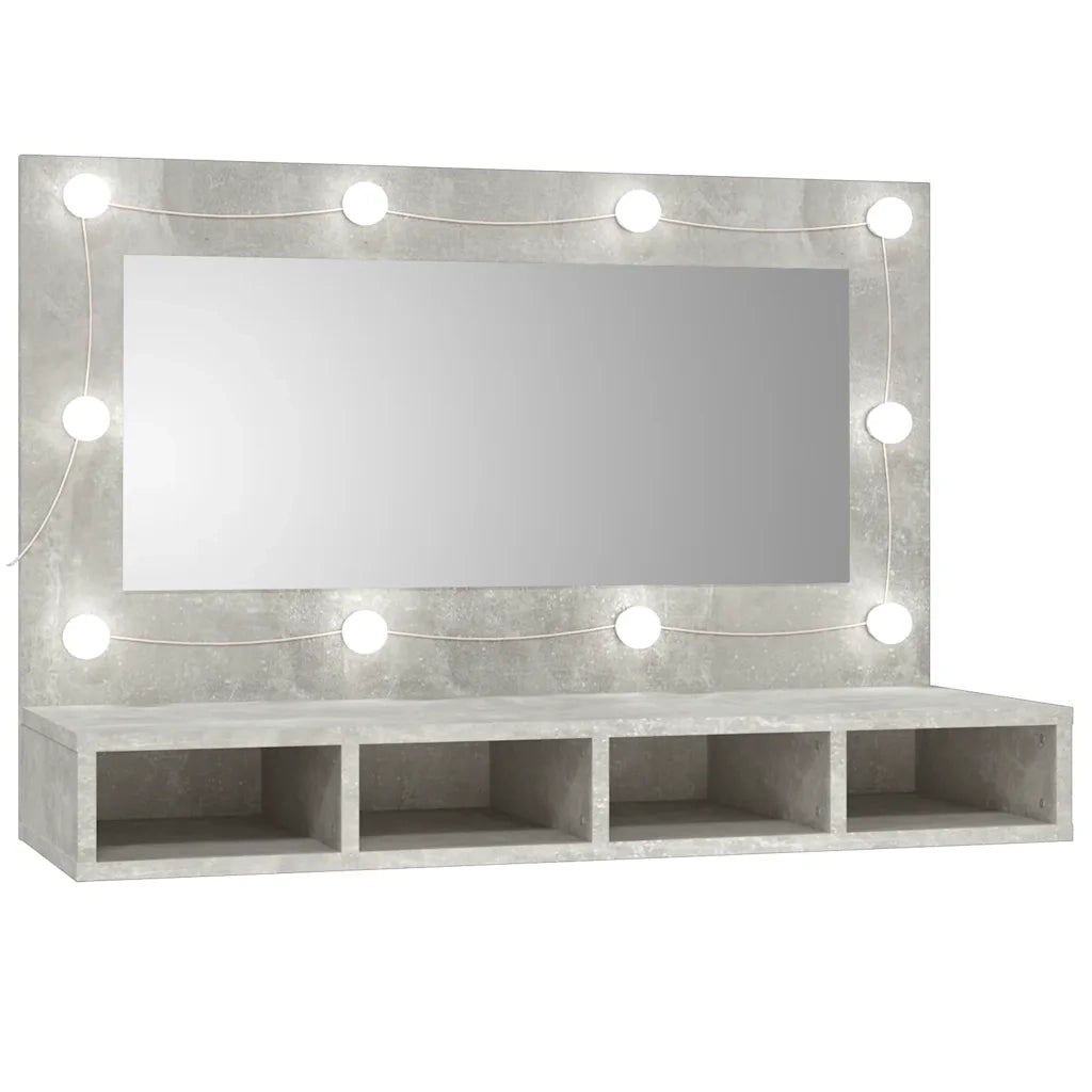 Mobiletto a specchio con illuminazione LED multifunzione 90 x 31,5 x 62 cm illuminazione regolabile design contemporaneo in legno grigio cemento 02_0047961