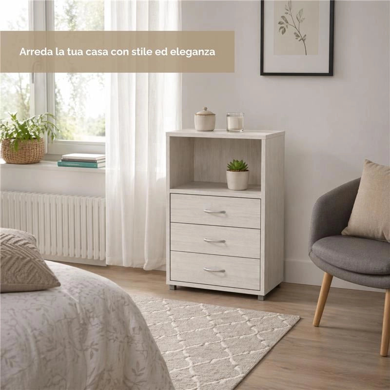 CASSETTIERA 3 CASSETTI E UN RIPIANO IN LEGNO BIANCO DIMENSIONI  60X40X101CM
