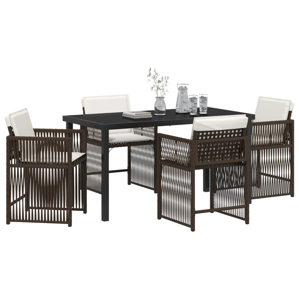 Set da Pranzo da Giardino con Cuscini Marrone Rattan PE