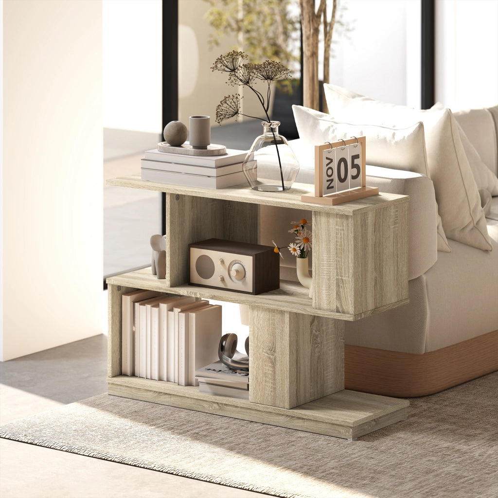 Tavolino da Caff¨¨ Moderno a S con 3 Ripiani per Soggiorno e Salotto, 90x30x61 cm, Legno