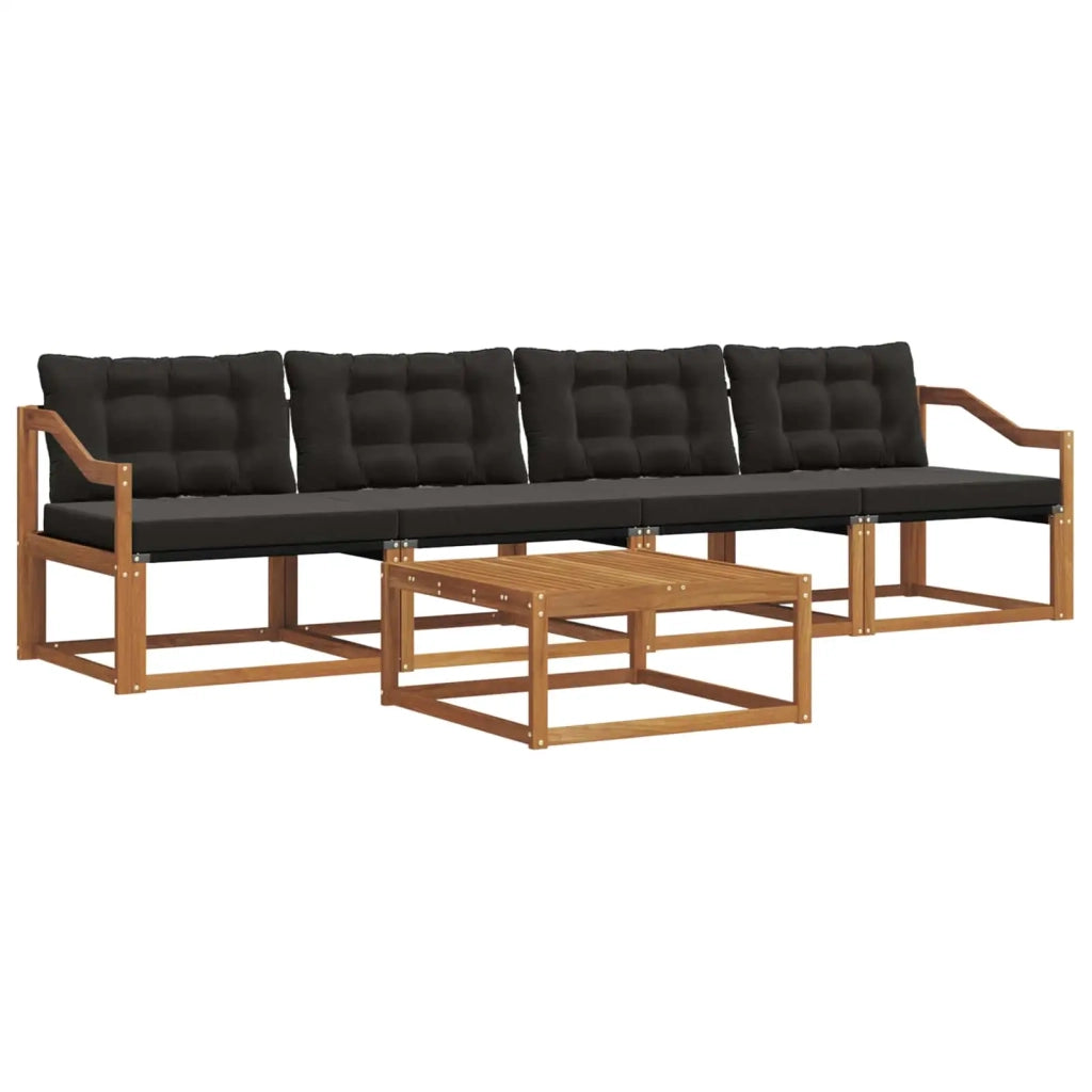 Set di divani da esterno con cuscino 5 pcs Naturale e Nero