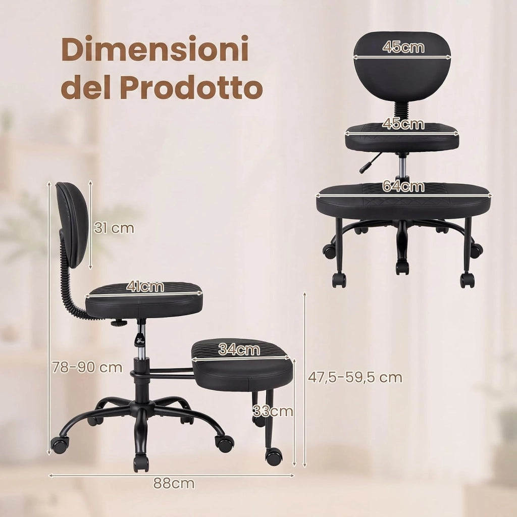 Sedia Ergonomica Posturale con Poggiapiedi, Altezza Regolabile | Poltrona Imbottita con Ruote e Schienale Ergonomico, per Lavoro Ufficio Studio, Portata 115 kg