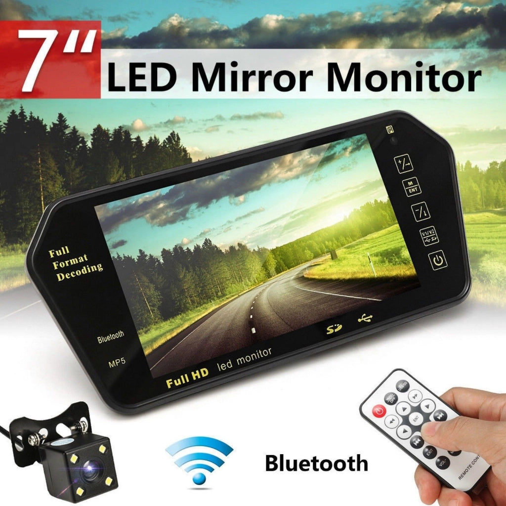 KIT Retromarcia Specchietto Monitor 7" bluetooth mp5 + Telecamera Posteriore - ZENCOCCO