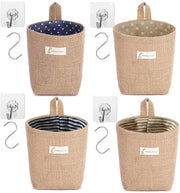 Set di Contenitori di Stoccaggio 4 Pezzi - Telaio di Cotone/Lino - Impermeabile - Ripiegabile - Appeso - 13,5 x 12 x 10 cm - Respiro e Duraturo - Contenitori di Stoccaggio
