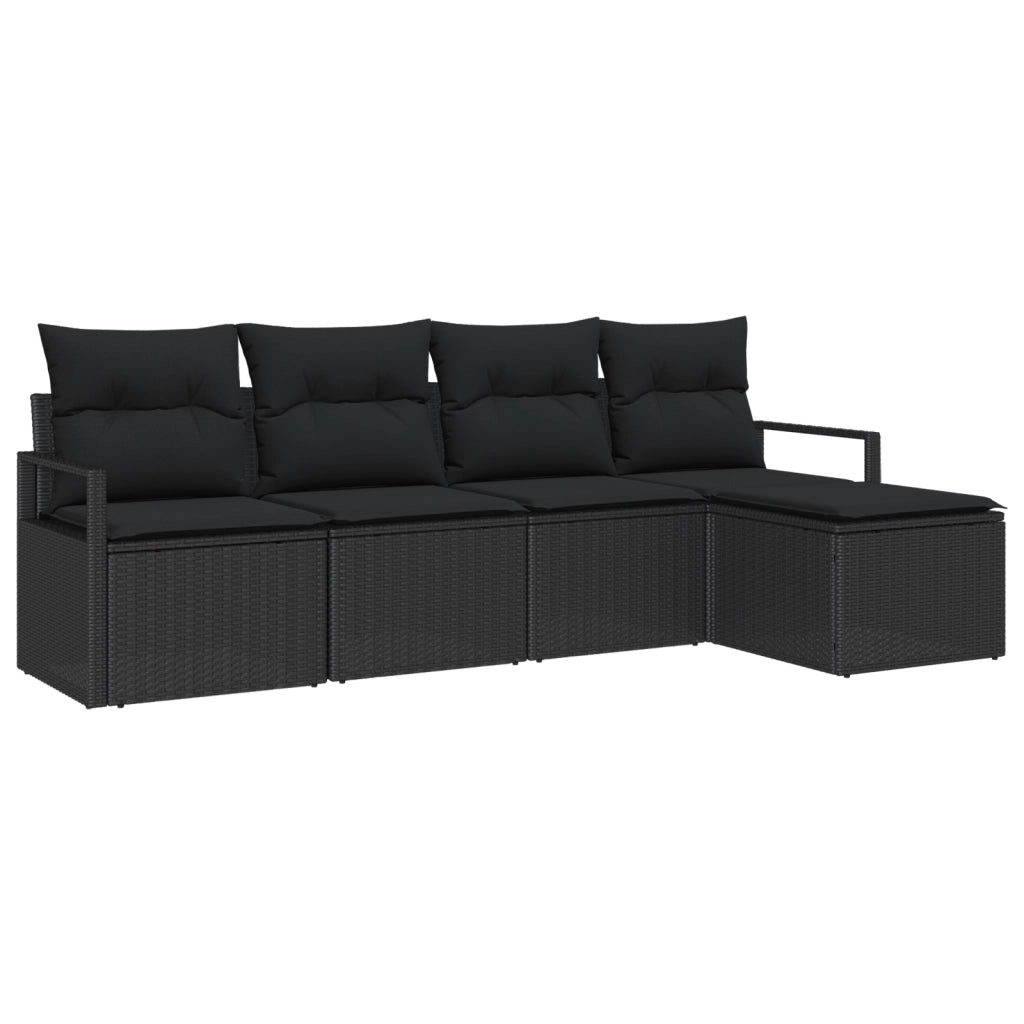 Set di Divani da Giardino 5 Pezzi con Cuscini Nero Rattan Sintetico