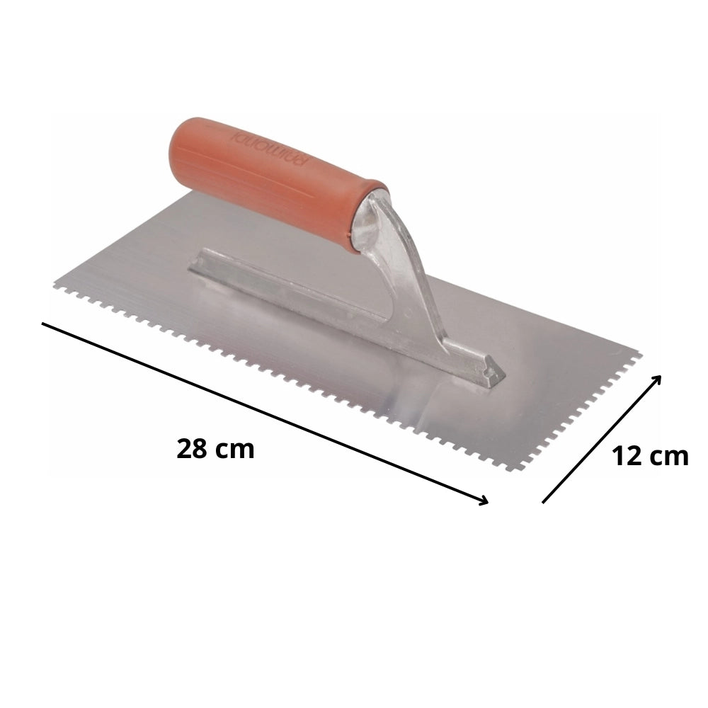Frattone spatola dentata 28x12 cm impugnatura gomma dente 3x3 mm