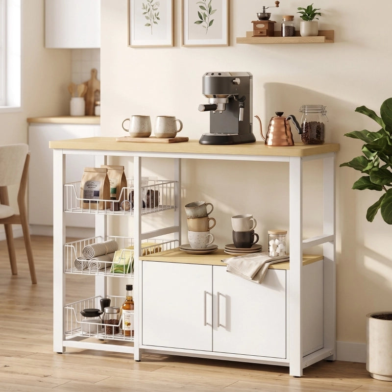 Scaffale da cucina con ripostiglio, 100x35x80 cm, bianco, con 3 cesti e armadio