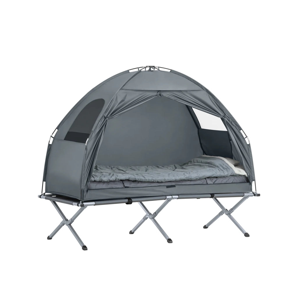 Brandina Pieghevole Campeggio Tenda Da Campeggio Con Materasso E 1 Sacco A Pelo Max Portata 114kg Grigio 193x86x160cm OGS32-HG