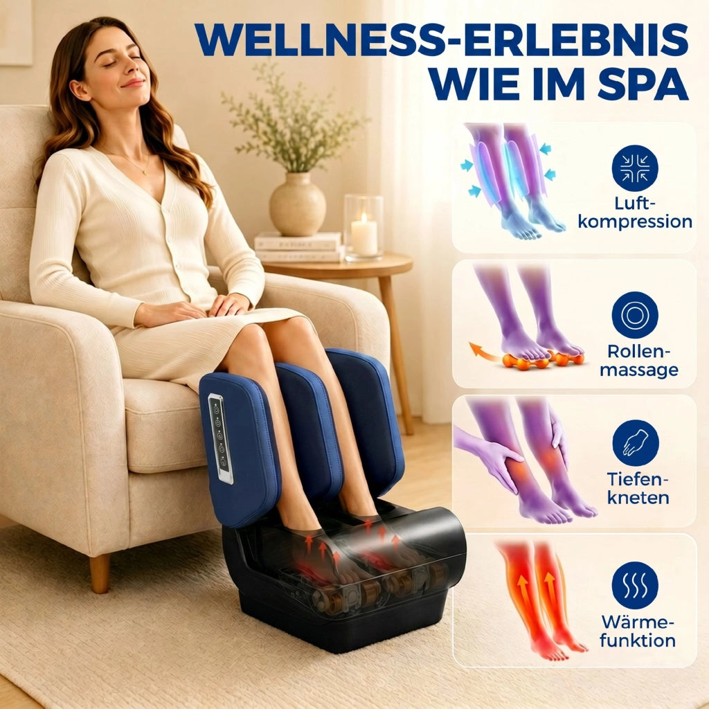 Beinmassagegerät Hocker Wärme Luftkompression Timer Blau/Schwarz