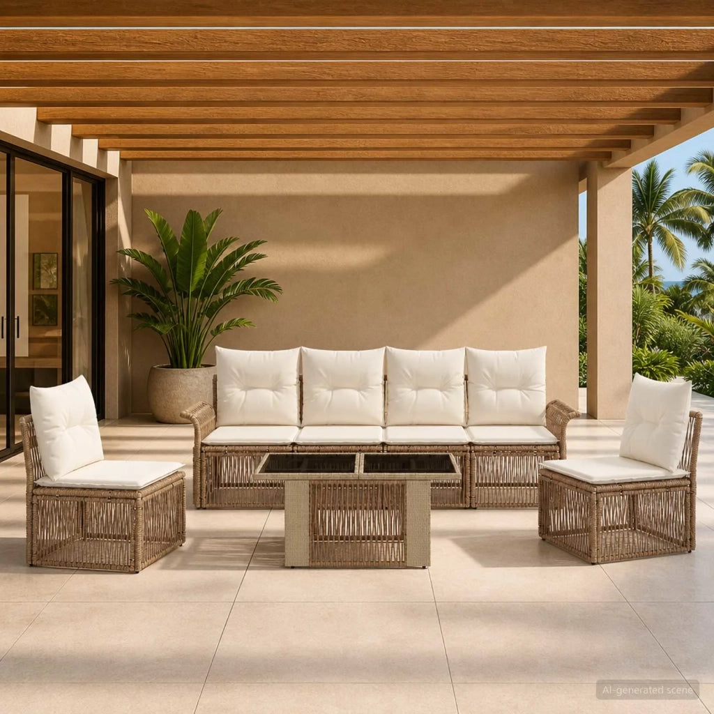 Set Divano da Giardino 7 pz Beige e Bianco Crema polyrattan 3436620