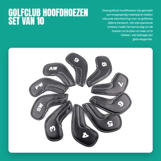Set di protezioni per mazze da golf in cappe di 10 pezzi - Protezione - Robusta - Duratura - Lavabile - Facile da avvolgere - Coperture per mazze da golf