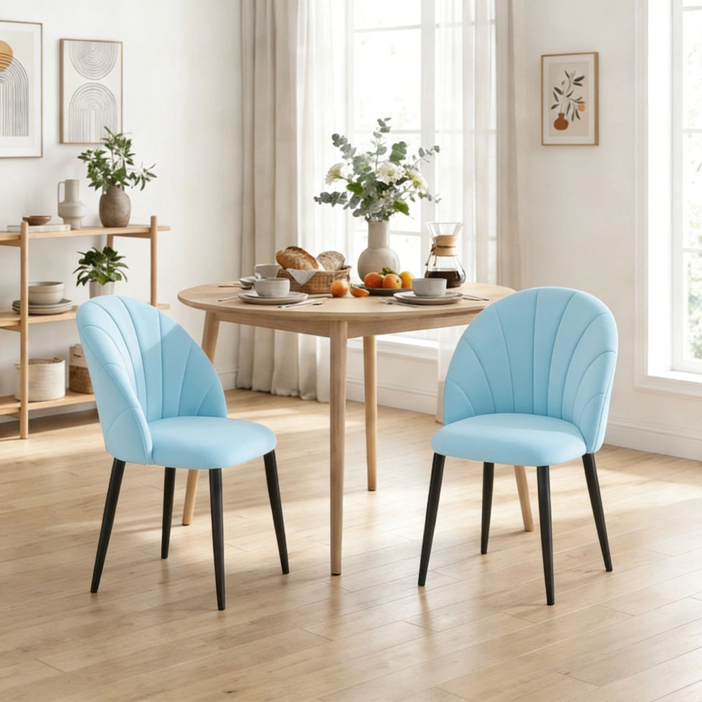 Set 2 Sedie da Pranzo Imbottite con Velluto e Schienale a Conchiglia ¨C zephmum ¨C Azzurro 52x55x79 cm