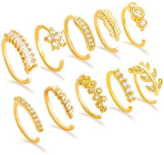 Set di piercing nasale - 10 pezzi - anelli nasali dorati - gioielli per donne - piercing nasale a sferza - design elegante - piercing