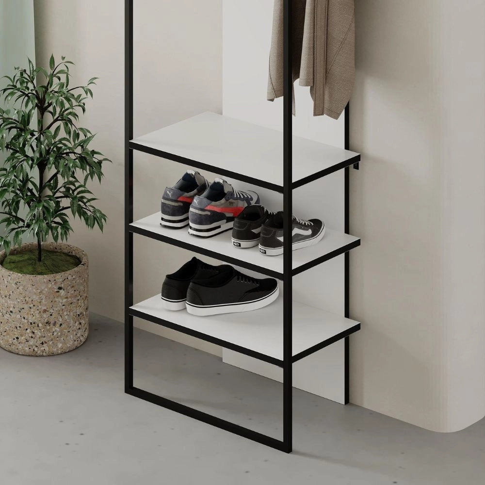 Mobile ingresso bianco Archy con appendiabiti e scarpiera 53x31.7x180H – Stile industriale e organizzazione
