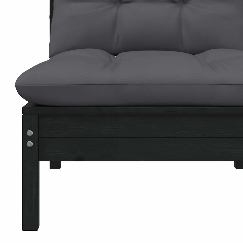 Set Divani da Giardino 3 pz con Cuscini Nero Massello di Pino  cod mxl 73498