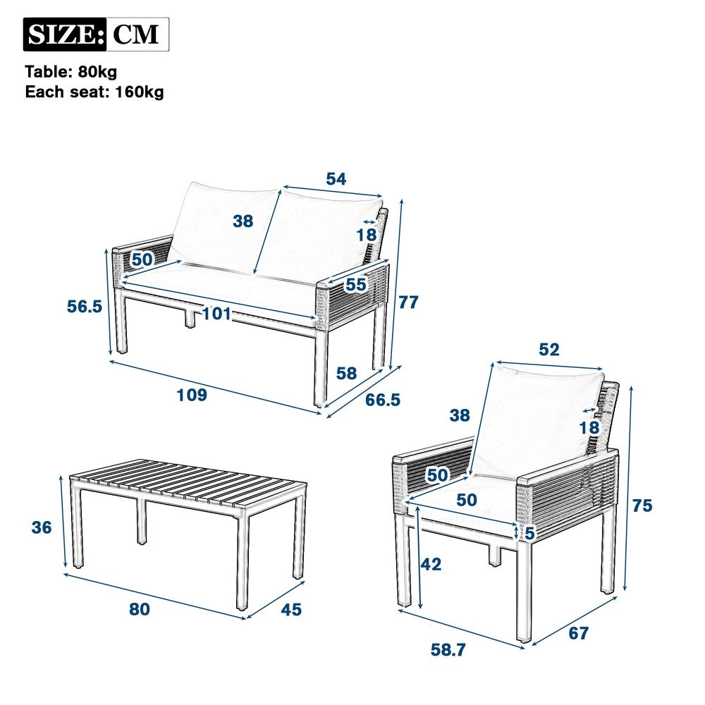 Set Divano da Giardino con Cuscini, 2 Poltrone e Tavolo ¨C Xylo ¨C Rattan, Beige