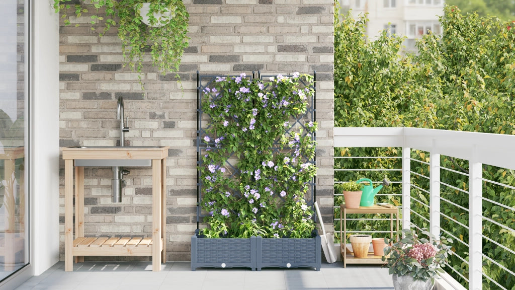 Fioriera con Trellis 2 pz Grigio Chiaro 80x40x125.5 cm