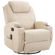 Poltrona Relax Elettrica Reclinabile Girevole con 2 Portabicchieri, Telecomando, Poggiapiedi e 4 Tasche Laterali, in Pelle PU, Legno e Acciaio, Crema