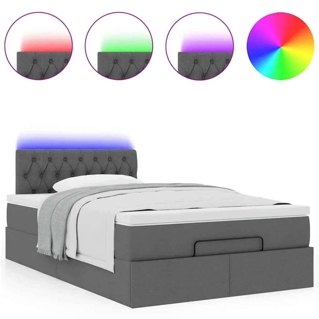 Pouf Letto con Materasso e LED Grigio Scuro 120x200 cm Tessuto 3312382