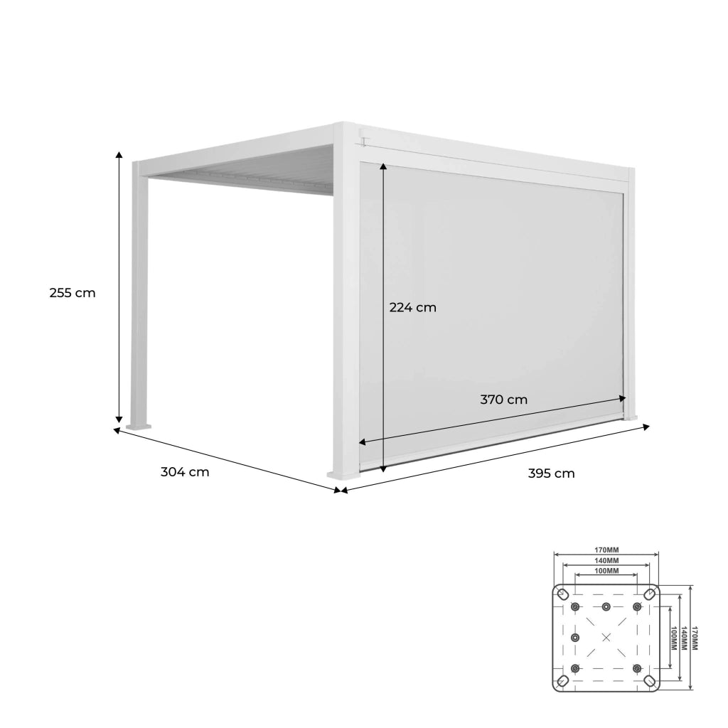 Pergola bioclimatica 3x4m in alluminio + tenda da sole 4m, bianco