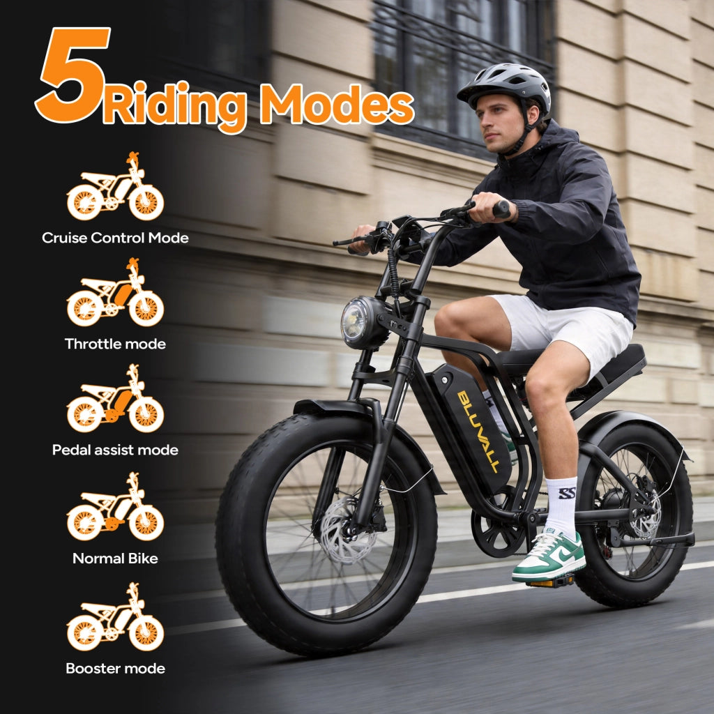 Bici Elettrica 20" Fat Bike 250W (Picco 1500W), Batteria 52V 20Ah Rimovibile con Serratura, Freni Idraulici + Doppia Sospensione Idraulica, Shimano 7 Marce, Bici per Citt¨¤ e Fuoristrada Portata 150kg