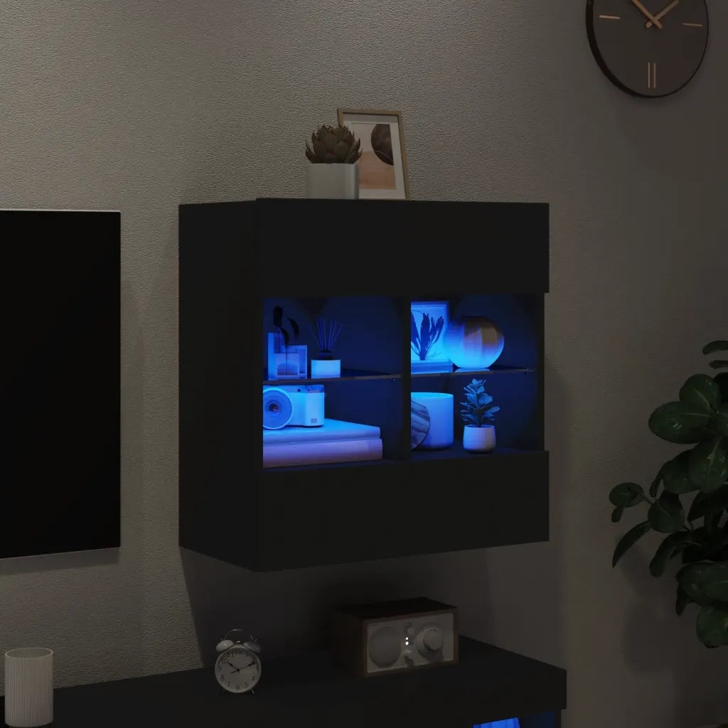Mobile TV a Parete con Luci LED Nero 58,5x30x60,5 cm 837093