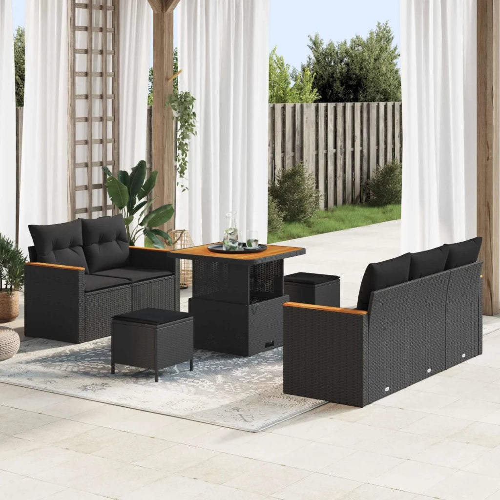Set Divano da Giardino con cuscino 10 pcs Nero polyrattan 3364934