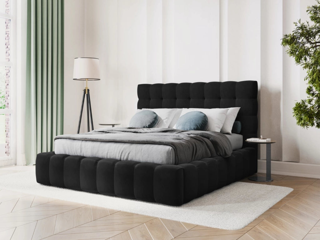 Cosmopolitan Design - Letto a cassettone con testiera "Bali" 180x200cm in velluto nero 