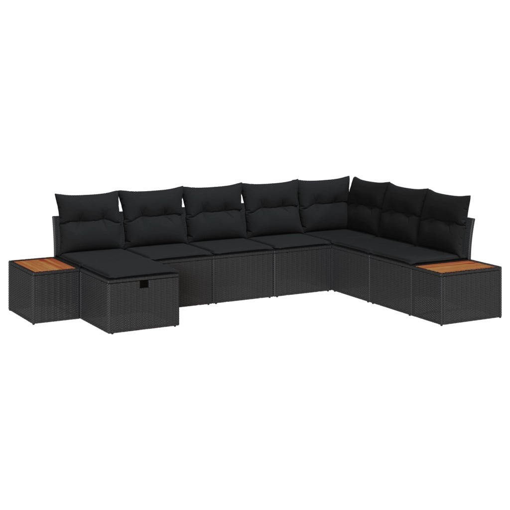 Set di divano da giardino 8 pezzi con cuscini neri in polyrattan