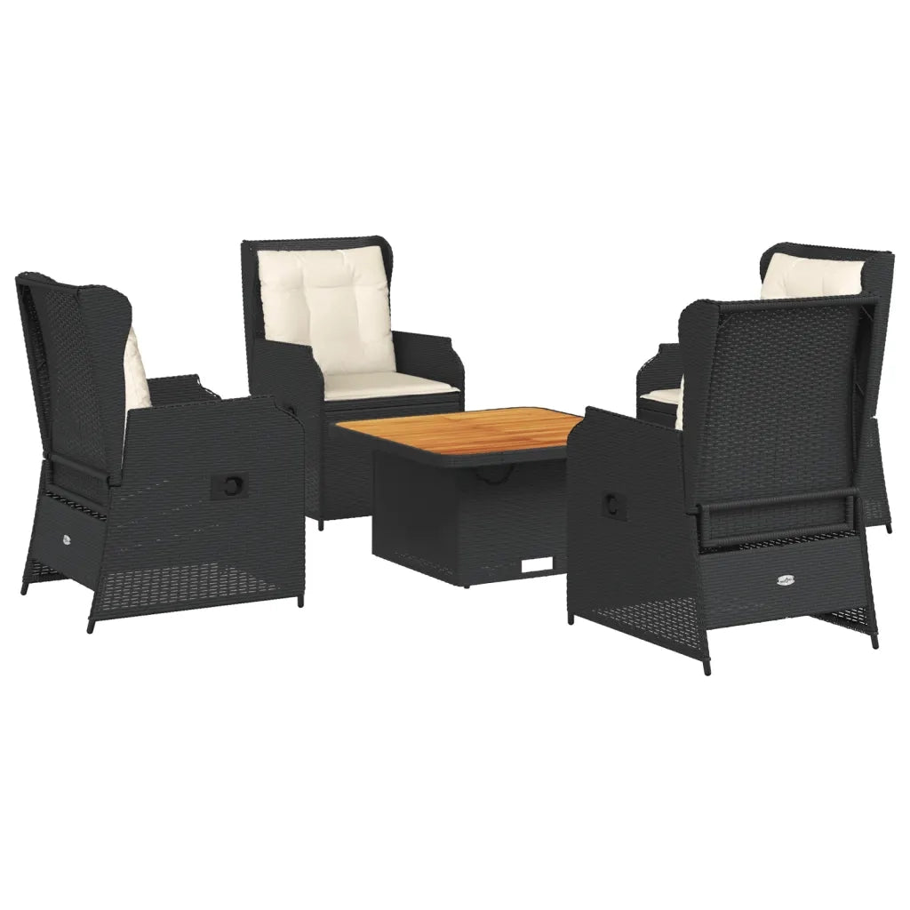vidaXL Set Divani da Giardino 5 pz con Cuscini Nero in Polyrattan