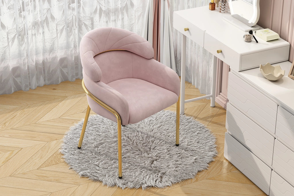 Sedia da pranzo in velluto rosa con gambe in metallo