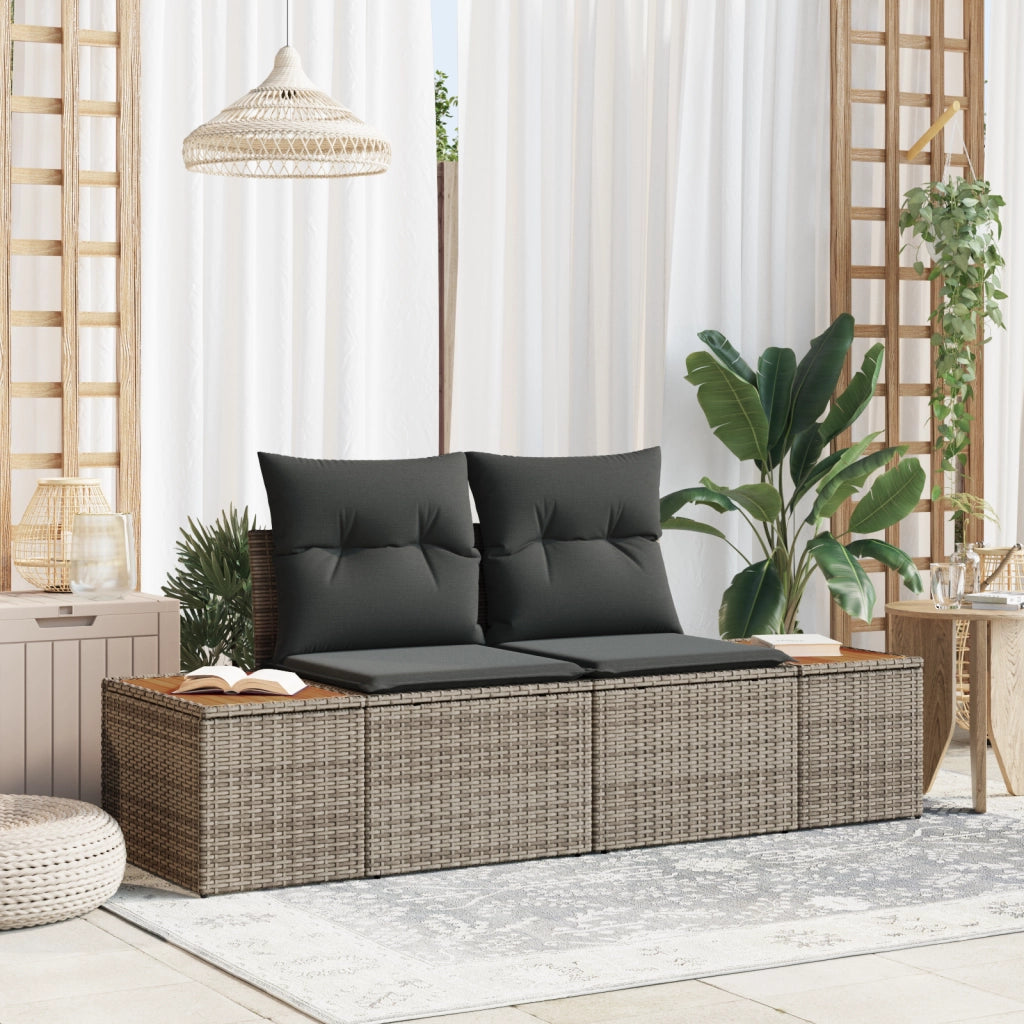 Divano da giardino a 2 posti con cuscini grigio in polyrattan