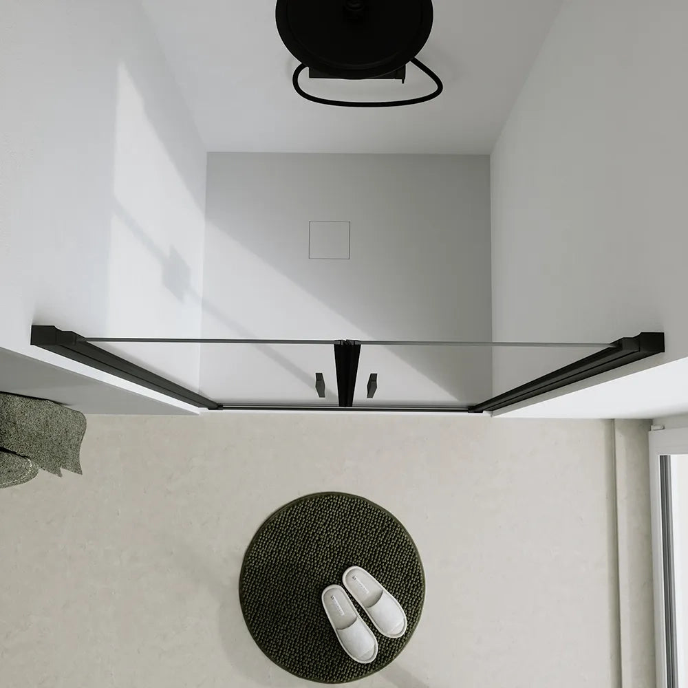 Porta doccia 80cm apertura saloon con profili nero opaco e vetro da 6mm trasparente h195 | Elba