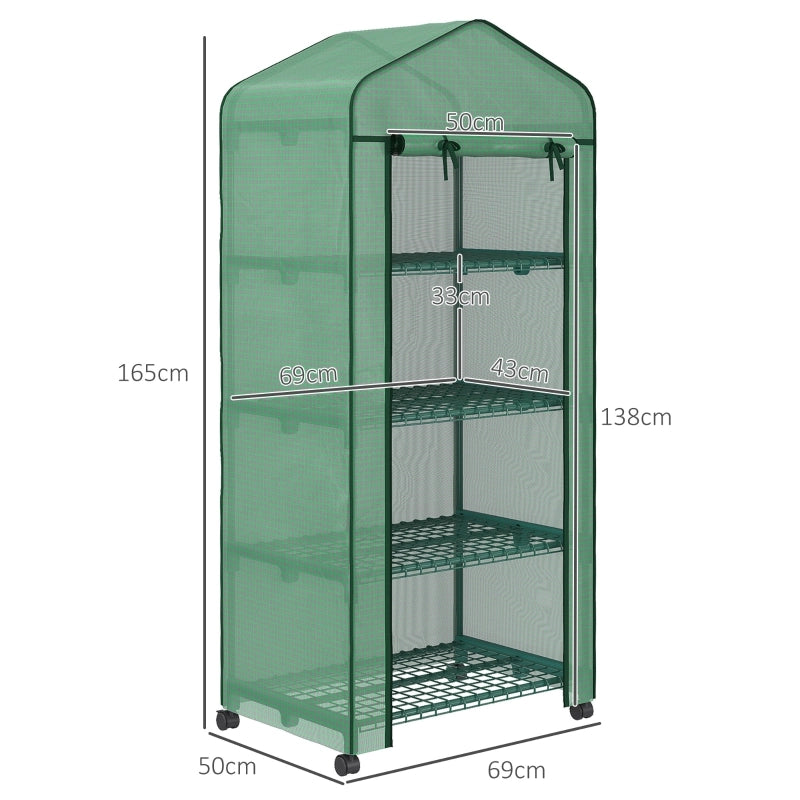 Mini serra da giardino con 4 ripiani, 69 x 50 x 165 cm, verde