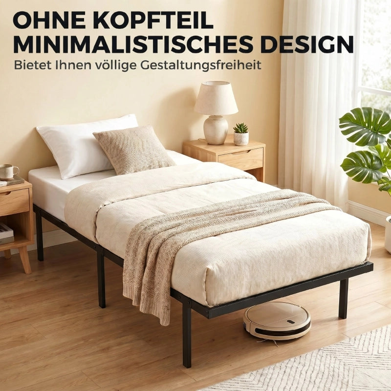 LETTO 90x200 cm in metallo nero con spazio contenitore sotto il letto