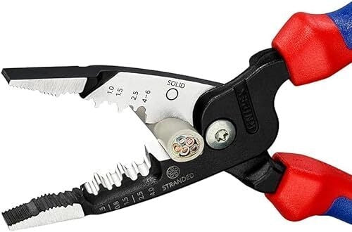 Knipex 13 72 200 ME Pinza Multifunzione per Elettricista Capacita' Spelatura 0,5 - 6 mm Lama Spelacavi Design Ibrido Impugnature Bicomponenti colore Nero Blu Rosso Acciaio inox