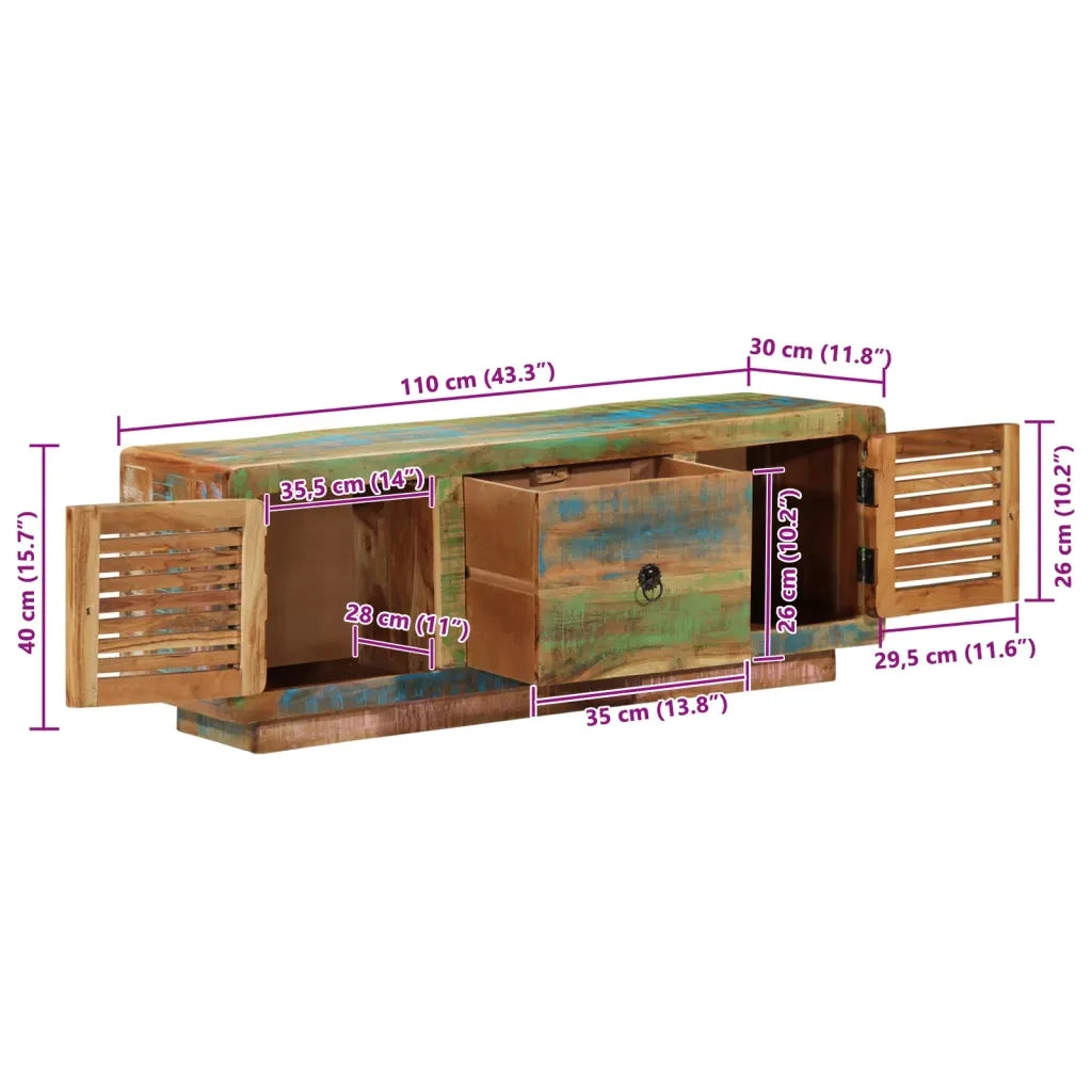 Mobile Porta TV 110x30x40 cm in Legno Massello di Recupero 4009377