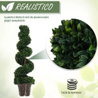 Piante Finte da Interno di Bosso a Spirale 120cm, Pianta Artificiale da Interno ed Esterni con Vaso Incluso, Pianta Finta per Decorazione Casa, Ufficio, Soggiorno, Giardino, Verde