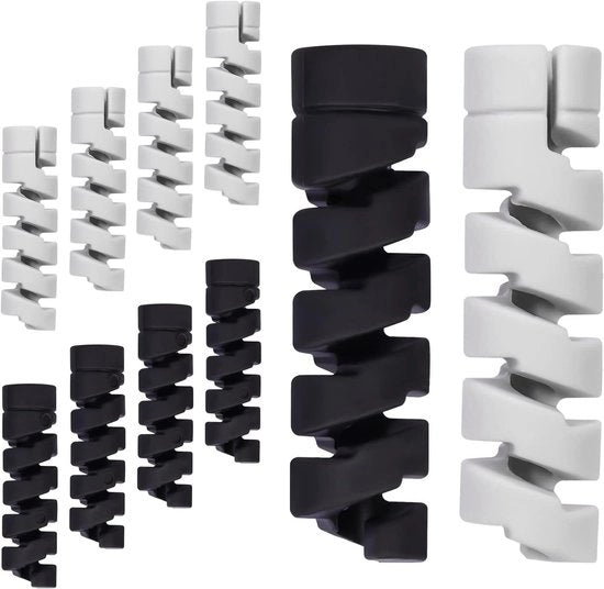 Set di protezioni per cavi di ricarica, protezione in silicone (24 pezzi) - nero, grigio. Protegge ricaricatori, cavi a spirale, telefoni, laptop, cavi dati.