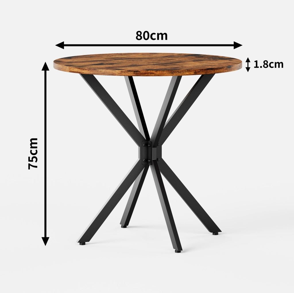 Tavolo rotondo in stile industriale ?80 cm con gambe a X; marrone vintage e nero