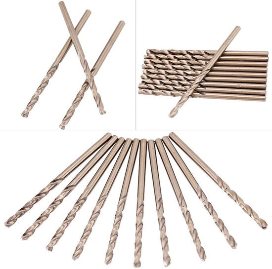 Set di puntoni HSS a spirale con 5% di cobalto per acciaio inossidabile - 10 misure (1-5 mm) - puntoni a punta divisa 135 gradi