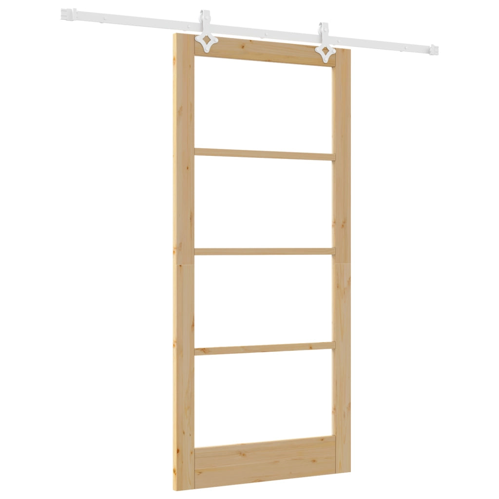 Porta Scorrevole  con Set Hardware 93x202 cm Legno Massello di Pino