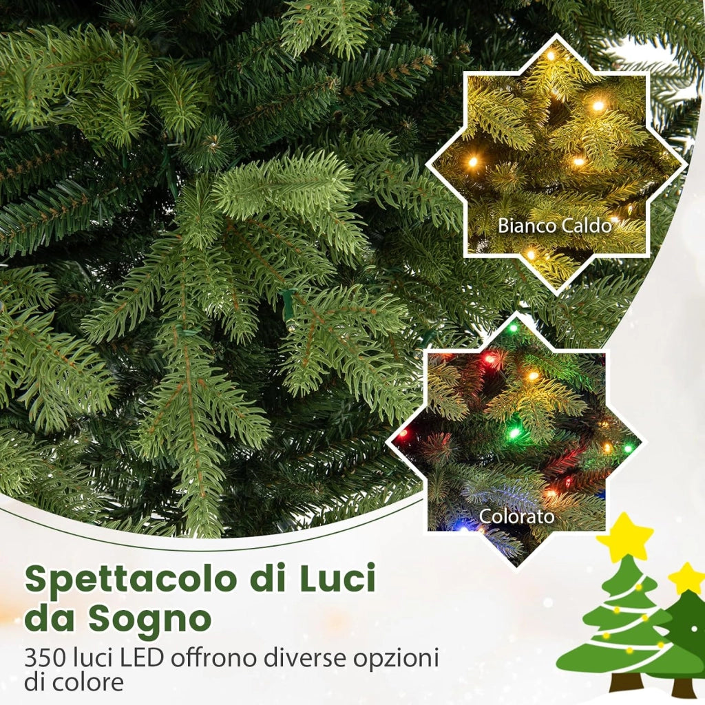 Albero di Natale 150/180/210 cm, Albero di Natale Pre-illuminato on Cerniera con 250/350 /470 Luci a LED Multicolori e Bianco Caldo, 11 Modalità di Illuminazione, 844/1168/1646 Rami (180 CM)